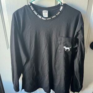 PINK Victoria's Secret Black Crewneck Tee with White Logo Trim